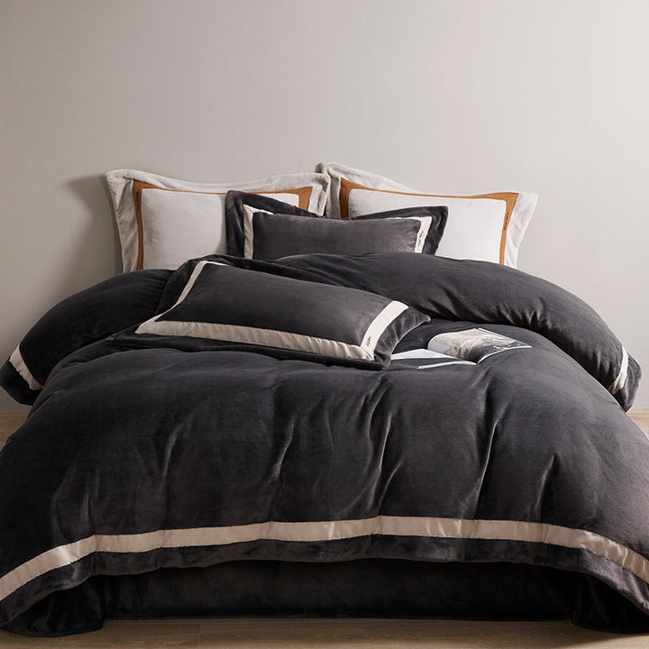 Luxurious velvet bedding set with contrasting satin trim
