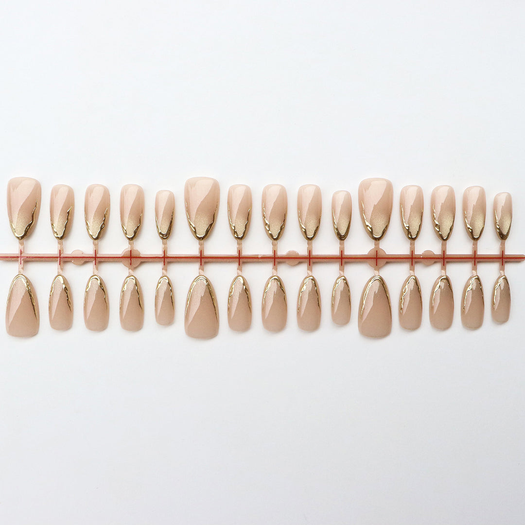 Elegant Press-On Nail Set with Gold Accents