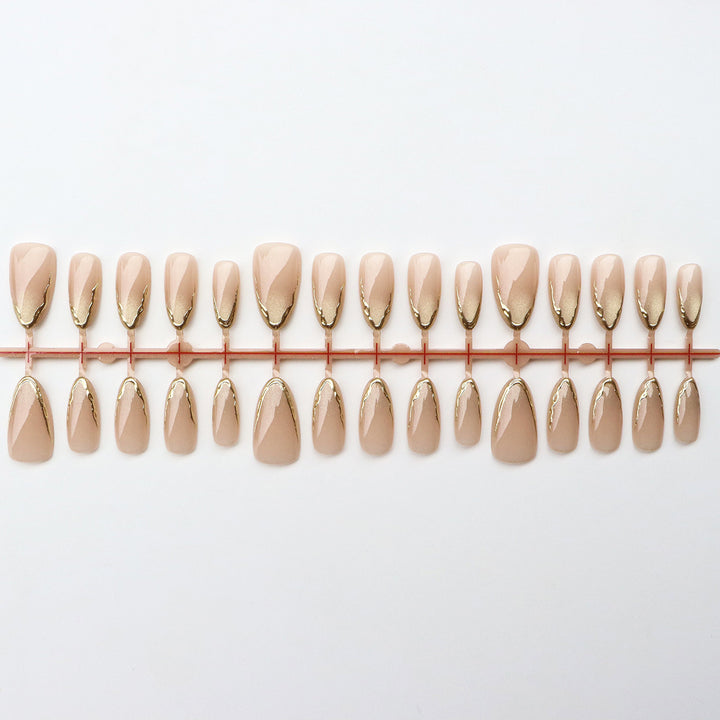 Elegant Press-On Nail Set with Gold Accents