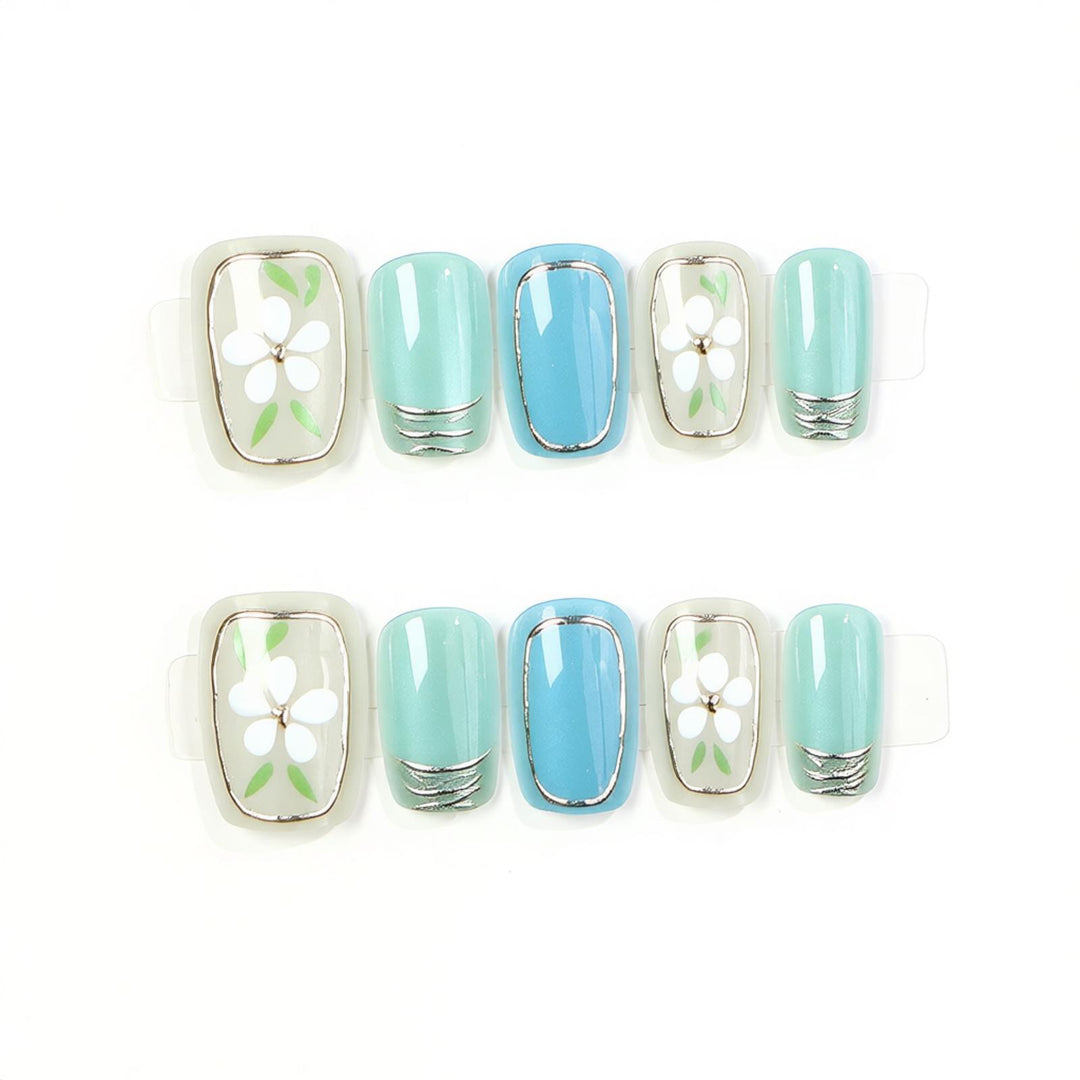 Decorative Press-On Nail Set with Floral Accents Kalsten