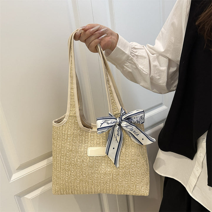 Textured Weave Tote Bag with Elegant Bow Kalsten