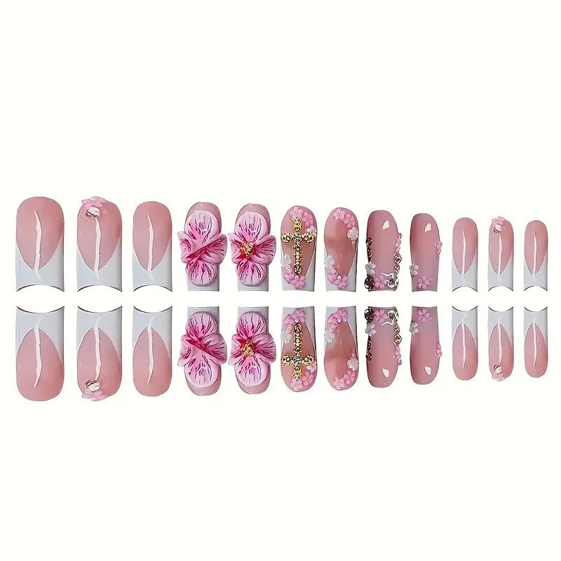 Floral Decorated Press-On Nail Art Kalsten