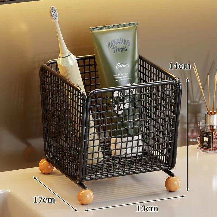 Wire Mesh Toothbrush & Tube Holder with Raised Wooden Feet