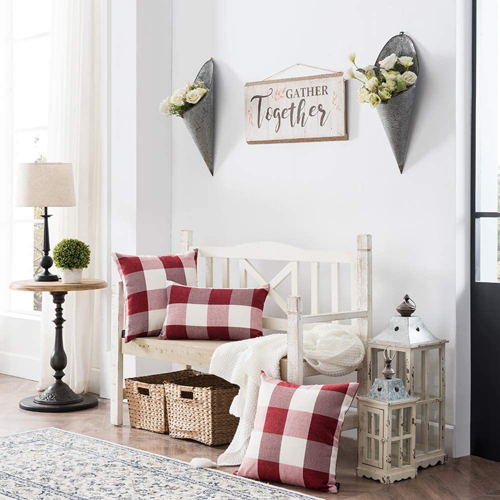 Buffalo Check Square Throw Pillow Covers with Hidden Zipper