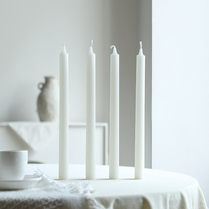 Tall Ribbed Dinner Taper Candle Set for Tabletop Decor