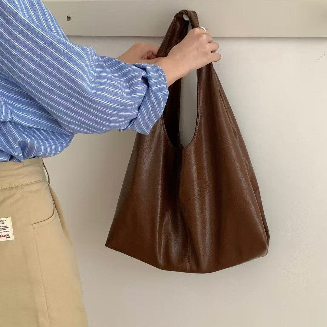 Sleek Leather Slouchy Shoulder Bag