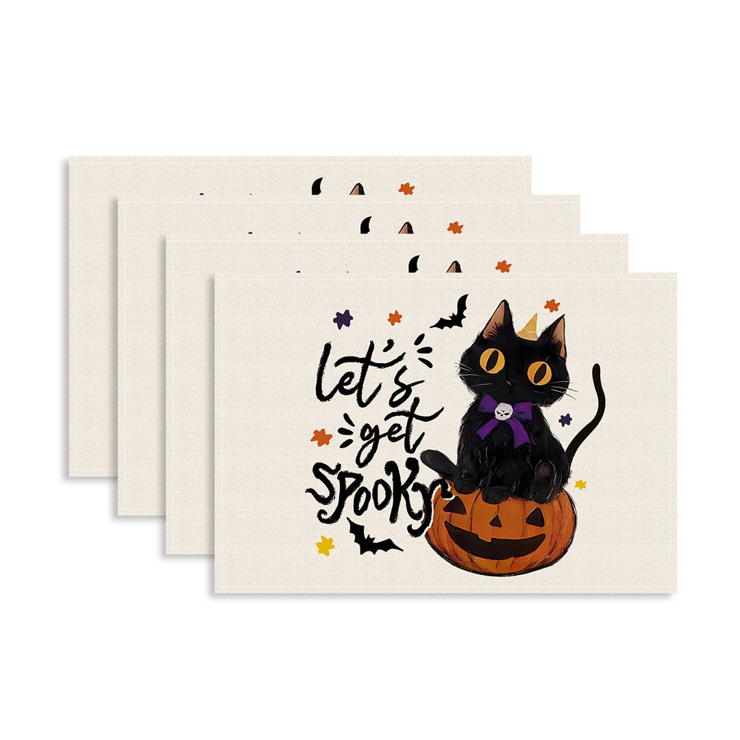 Multi-piece Halloween table set made of wipeable vinyl non-slip placemats