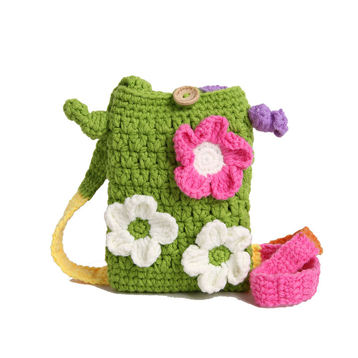 Crocheted Floral Mini Crossbody Bag