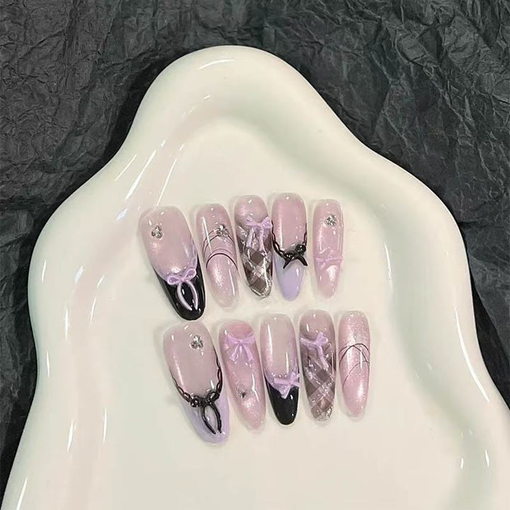 Artistic Press-On Nail Set with Bow Design