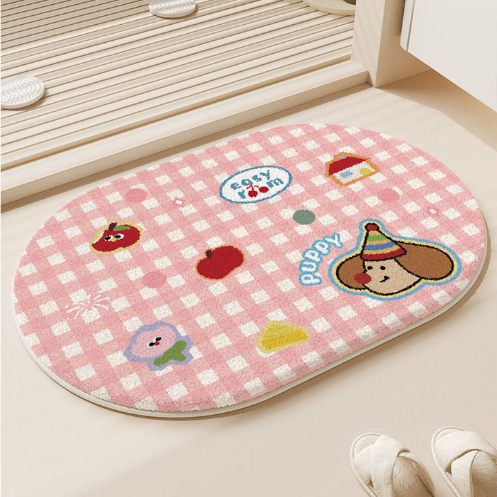 Cartoon Dog-Themed Plush Bath Rug for Bathroom
