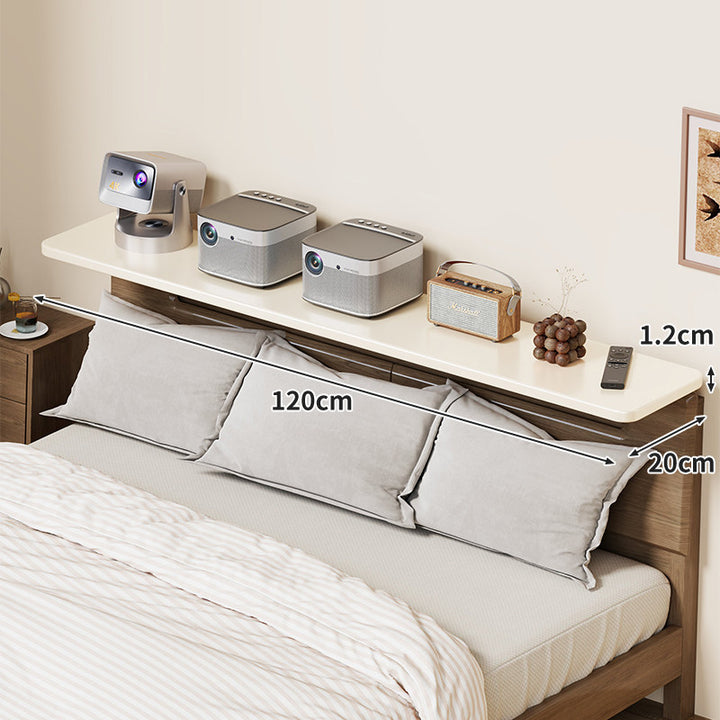 Wall-Mounted Slim Floating Headboard Shelf with Rounded Corners and Concealed Brackets