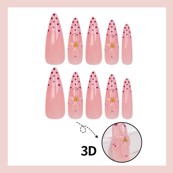 Artificial nail set with romantic flower and polka dot designs Kalsten