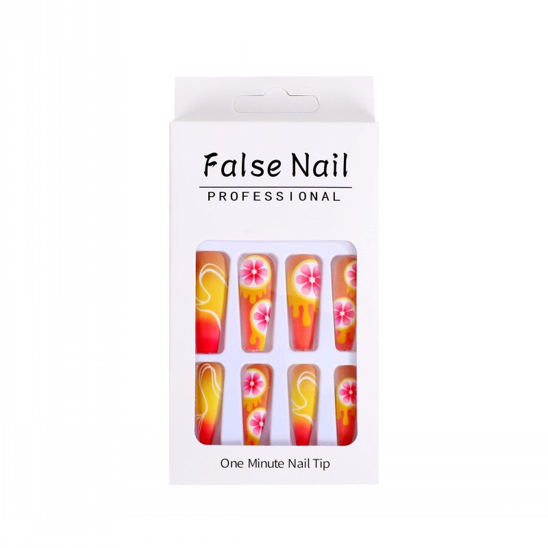 Artificial Nails Set with Tropical Hibiscus Pattern Kalsten