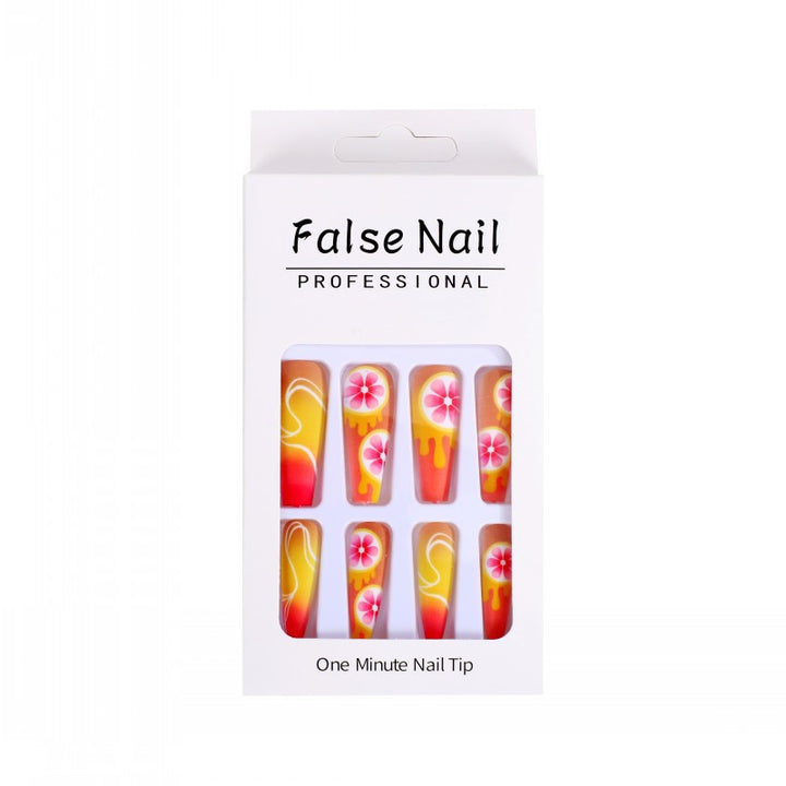 Artificial Nails Set with Tropical Hibiscus Pattern Kalsten