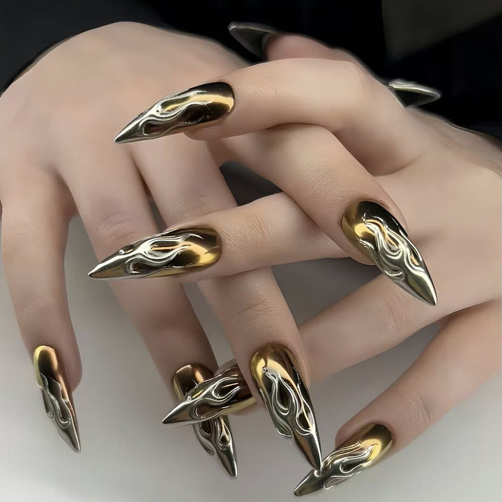 Sculpted Metallic Acrylic Nail Art Extensions Kalsten