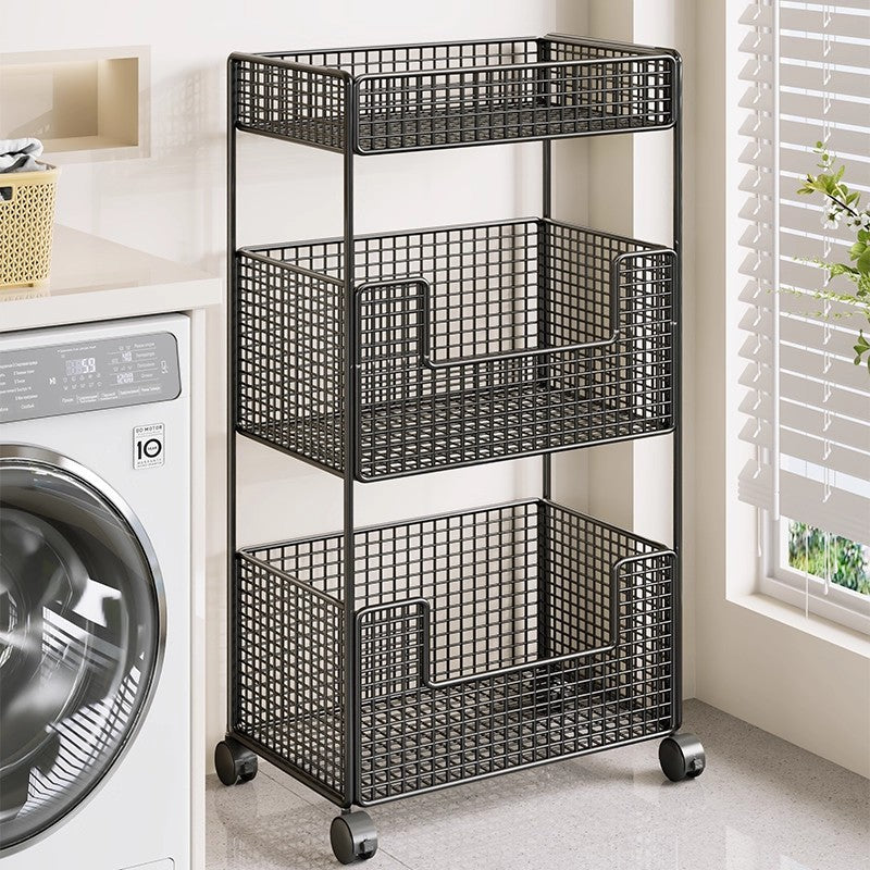 Compact Triple-Tier Wire Mesh Rolling Utility Cart with Locking Casters