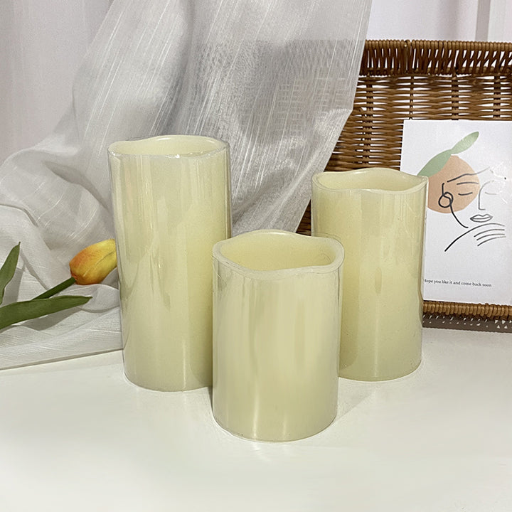 Realistic Wax-Look Battery-Operated LED Pillar Candle Set with Soft Flicker Flame