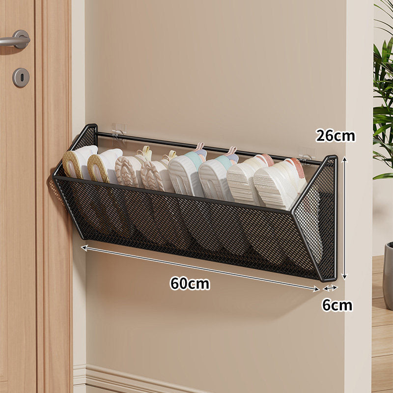 Slim Wall-Mounted Mesh Shoe Organizer with Angled Ventilated Basket
