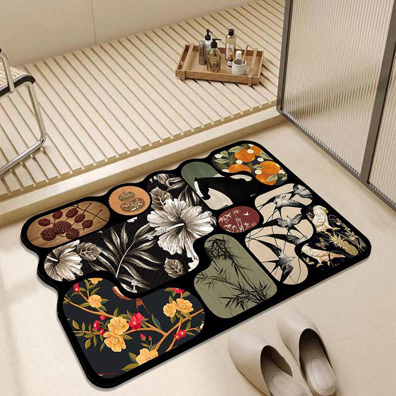 Artistic Floral Pattern Bath Mat Kalsten