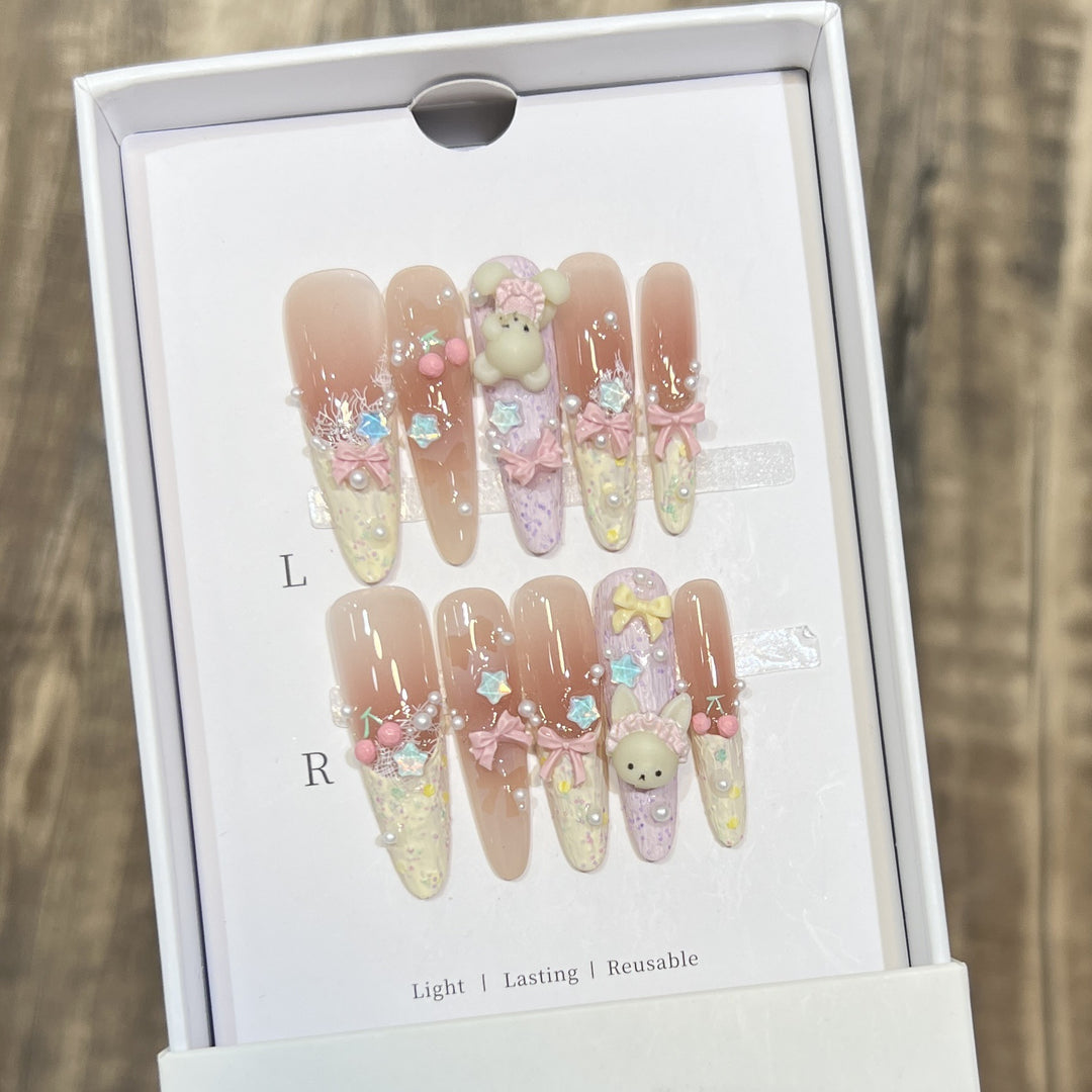Themed Decorative Press-On Nails with 3D Accents Kalsten