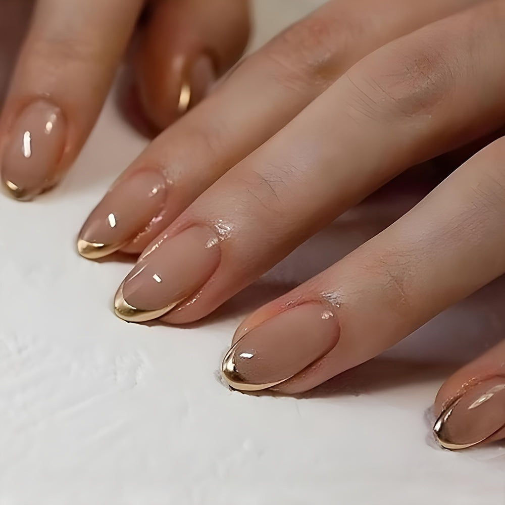 Elegant Glossy French Tip Nail Set Kalsten