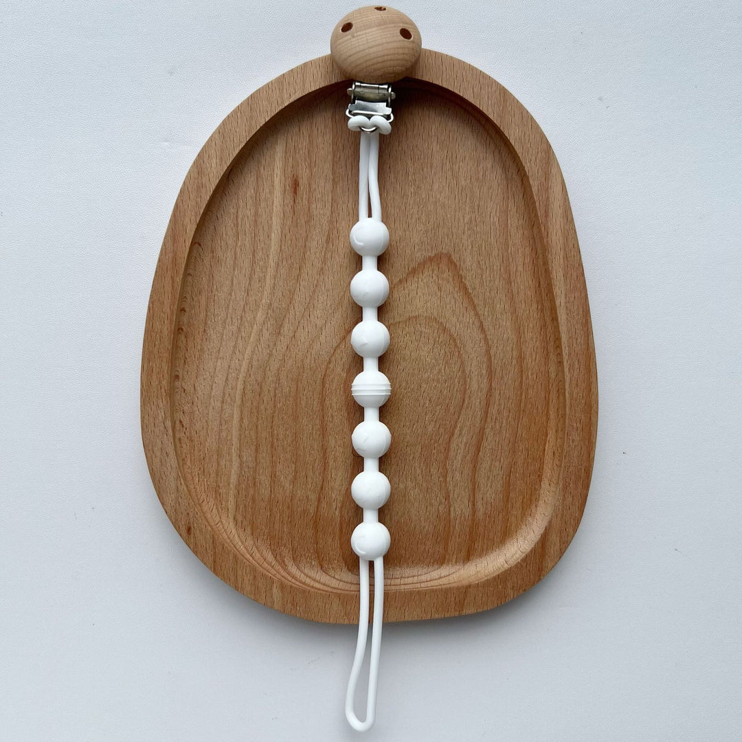 Silicone Beaded Pacifier Clip with Wooden Safety Clamp