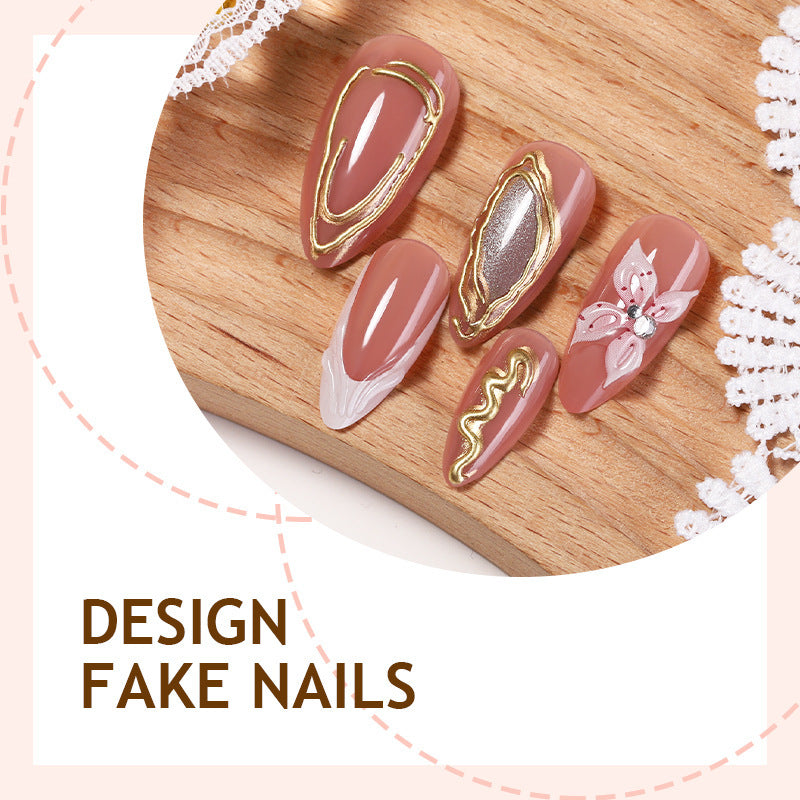 Artificial nail set with elegant blooming designs and golden accents Kalsten