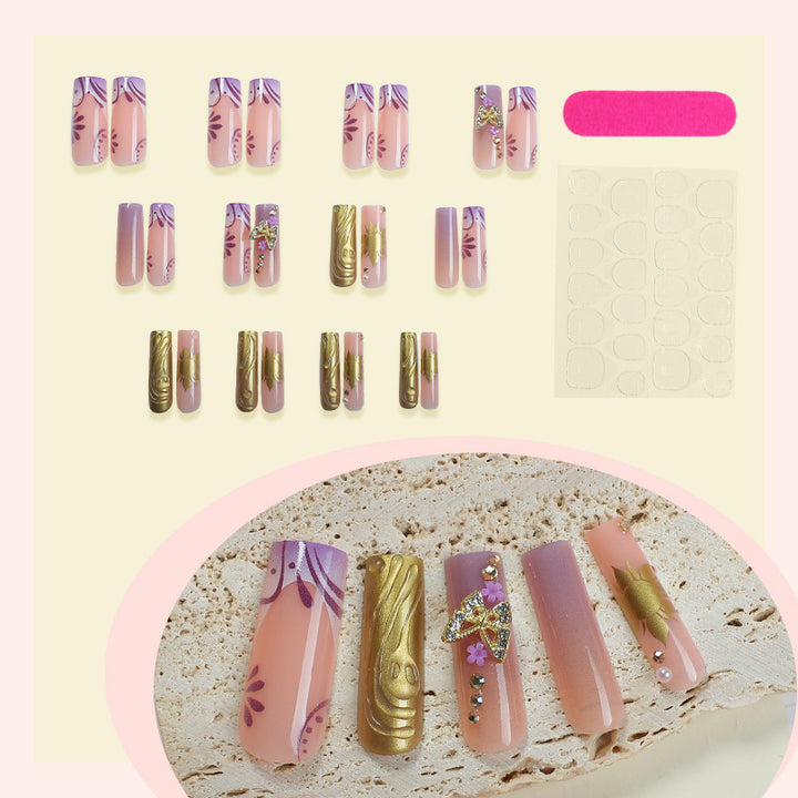 Artistic Nail Art Set with Elegant Floral and Gemstone Accents kalsten