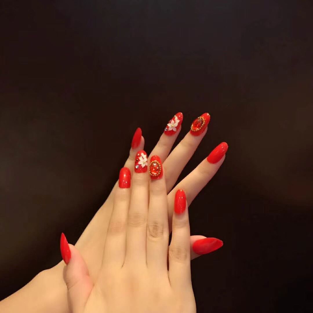Decorative Gemstone and Bow Press-On Nail Set