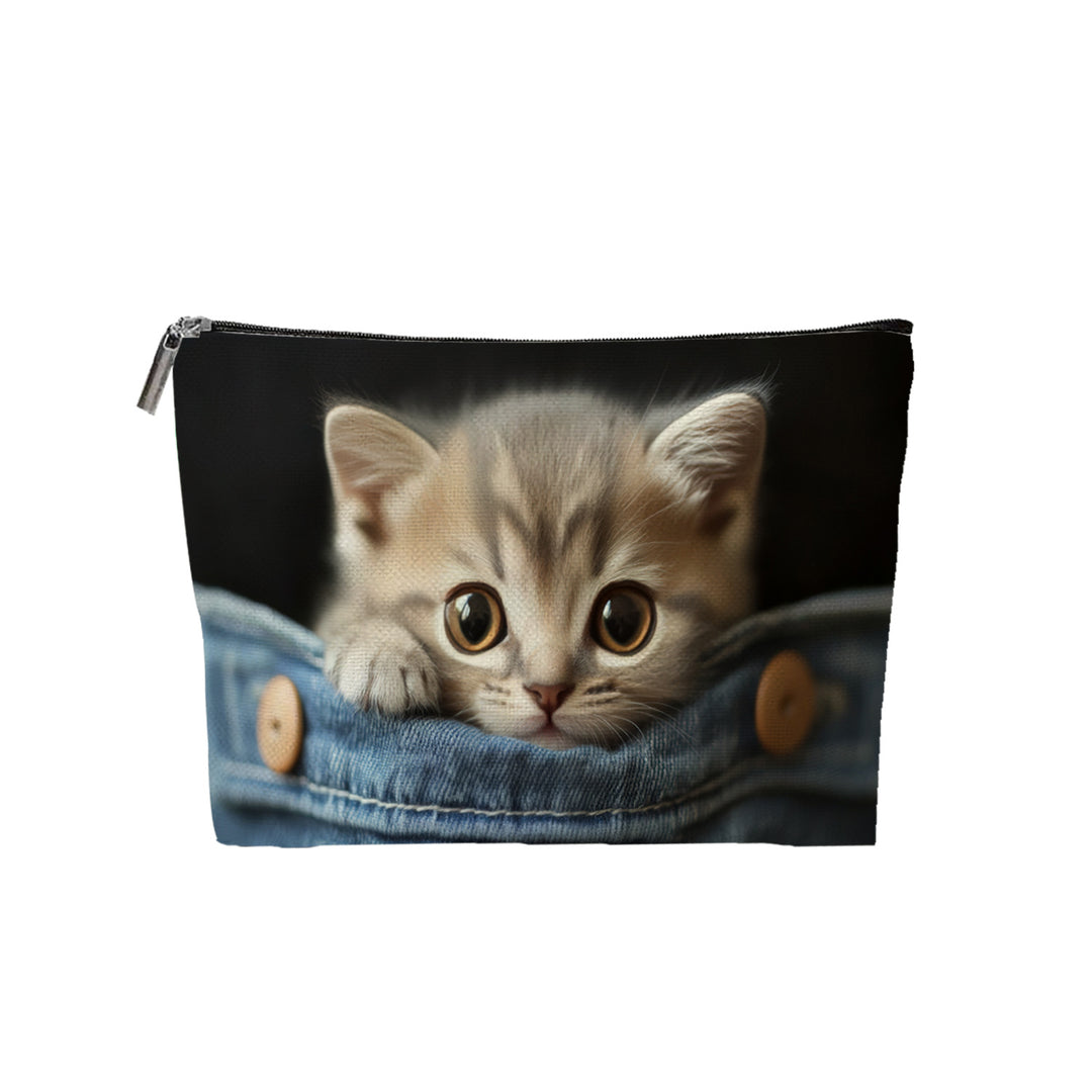 Embroidered Owl Textured Makeup Pouch With Zipper And Water-Resistant Lining