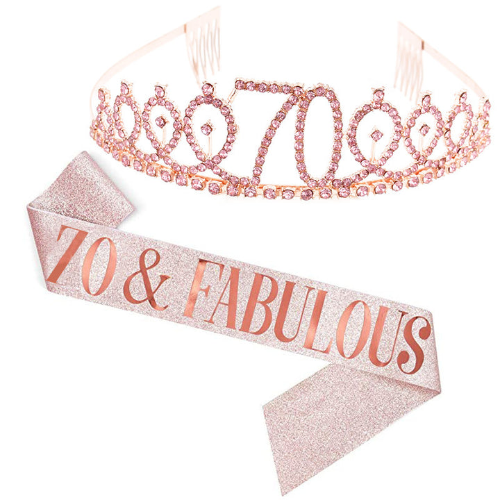 Girl Glittering Birthday Crown and Sash Set Kalsten