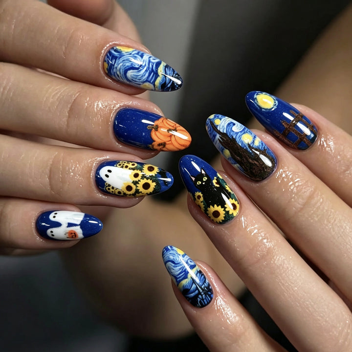 Starry Night Halloween Press-On Nail Art