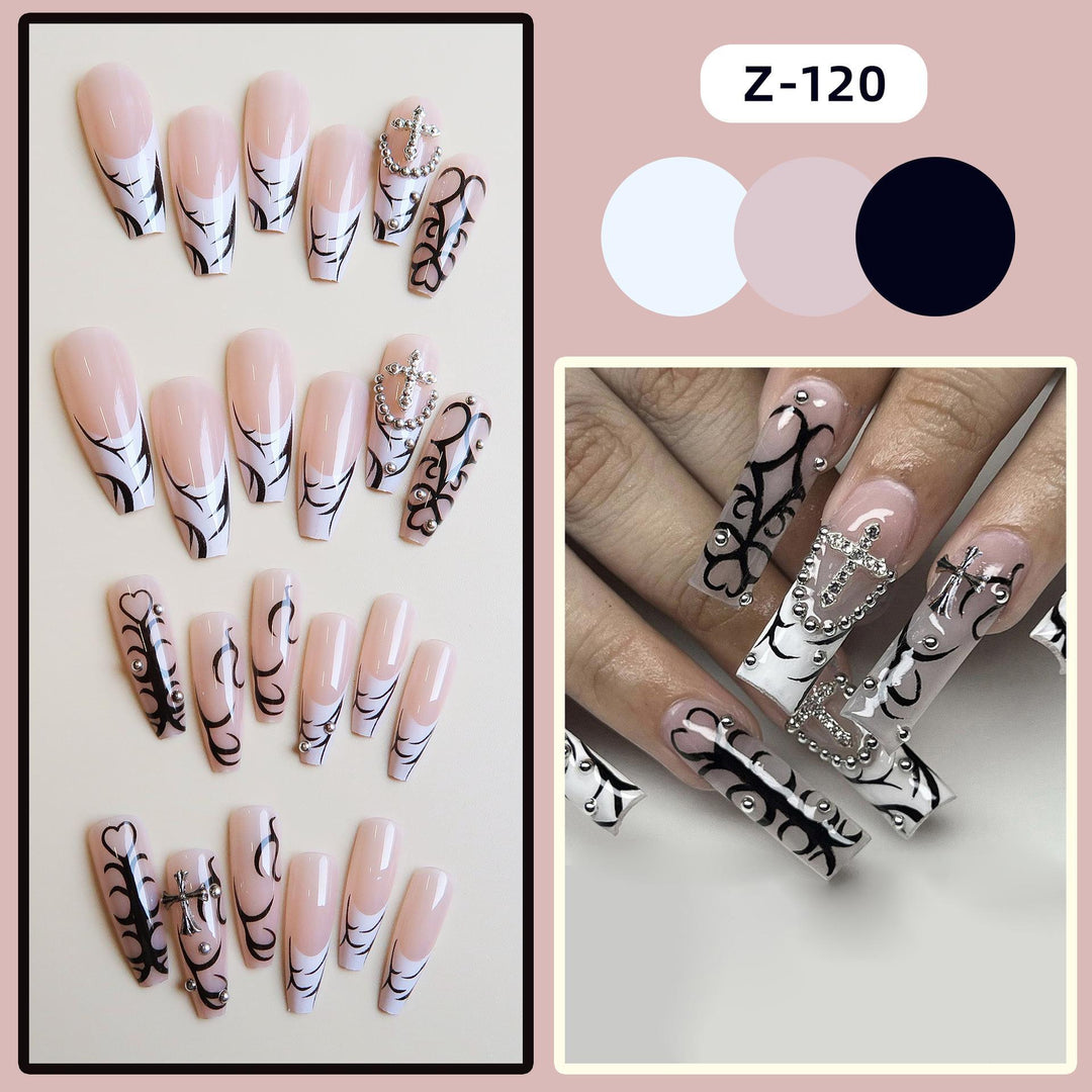 Artistic Press-On Nail Art Set with Intricate Engravings