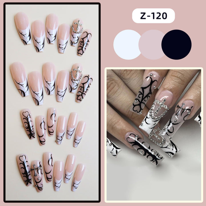 Artistic Press-On Nail Art Set with Intricate Engravings