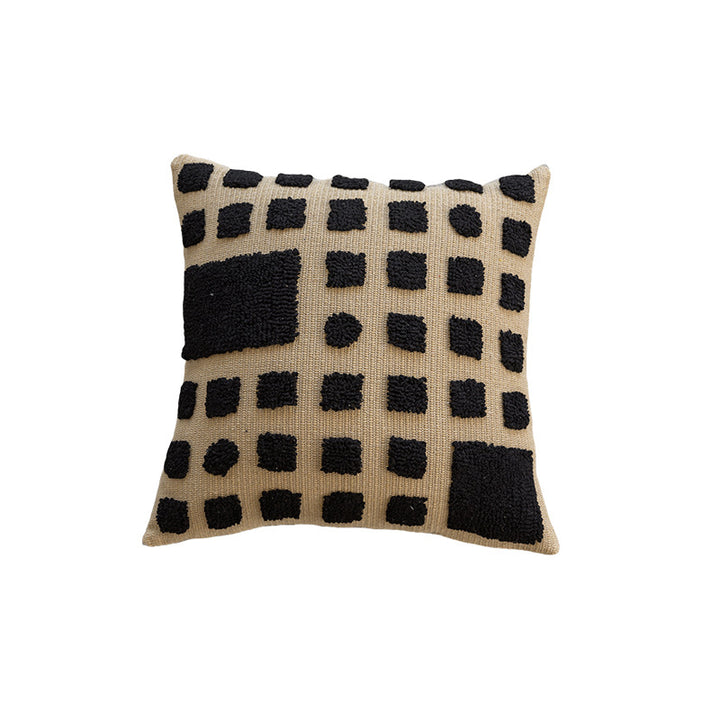 Textured Tribal-Inspired Knitted Square Accent Pillow with Raised Tufted Diamond Motif