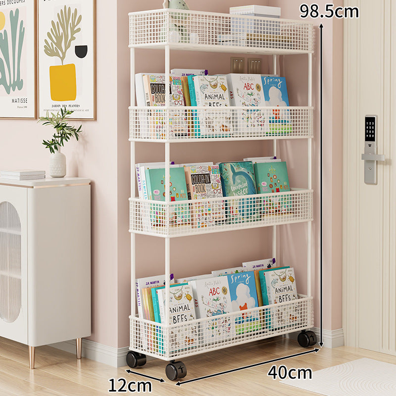 Freestanding Four‑Tier Metal Mesh Book and Display Shelf Rack