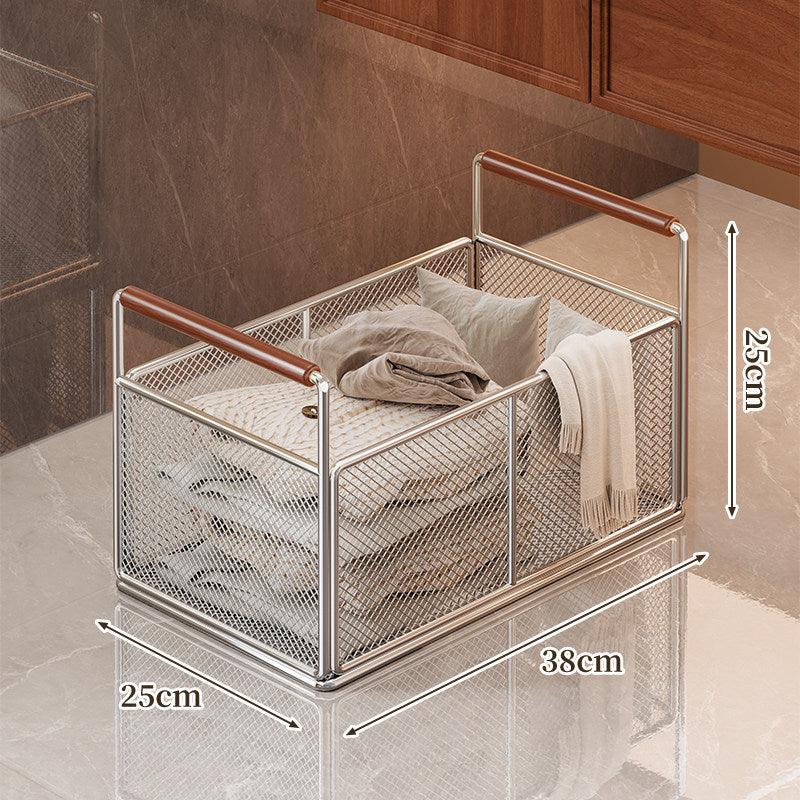 Compact Mesh Rolling Storage Cart with Wooden Handles