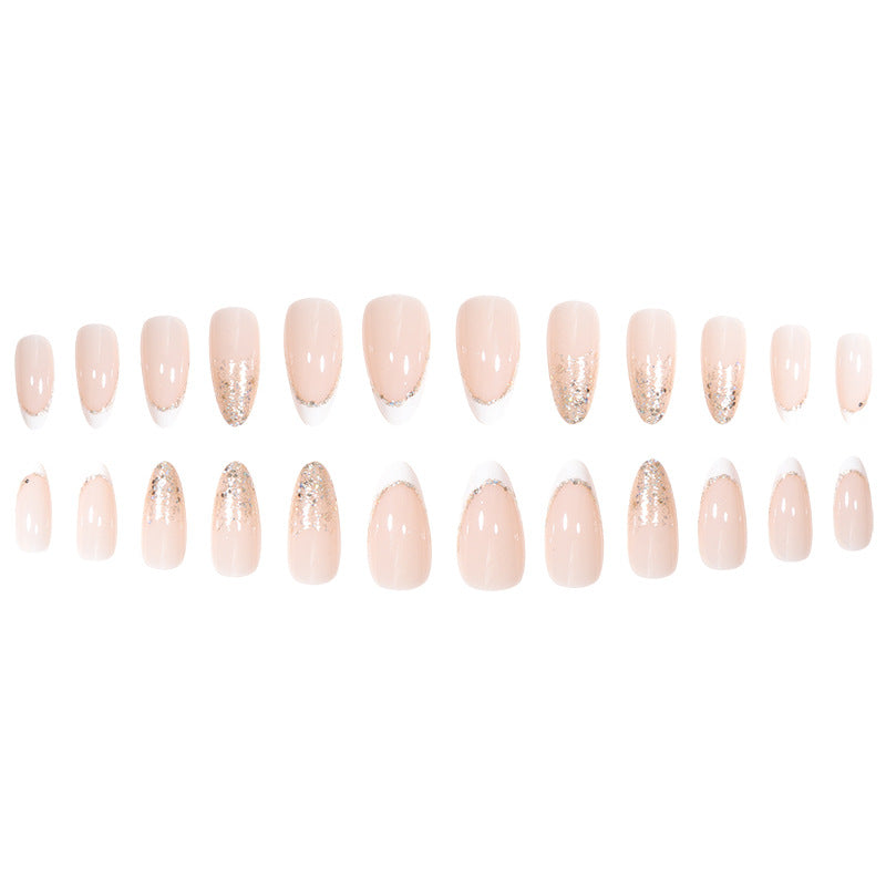 Elegant Stiletto Press-On Nail Set with Glitter and French Tip Kalsten