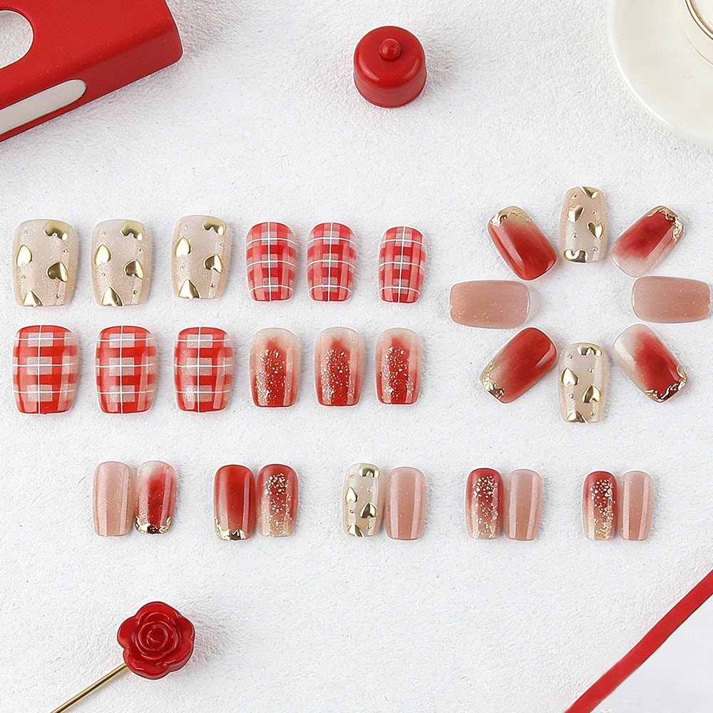 Artistic Heart-Embellished Press-On Nails Kalsten