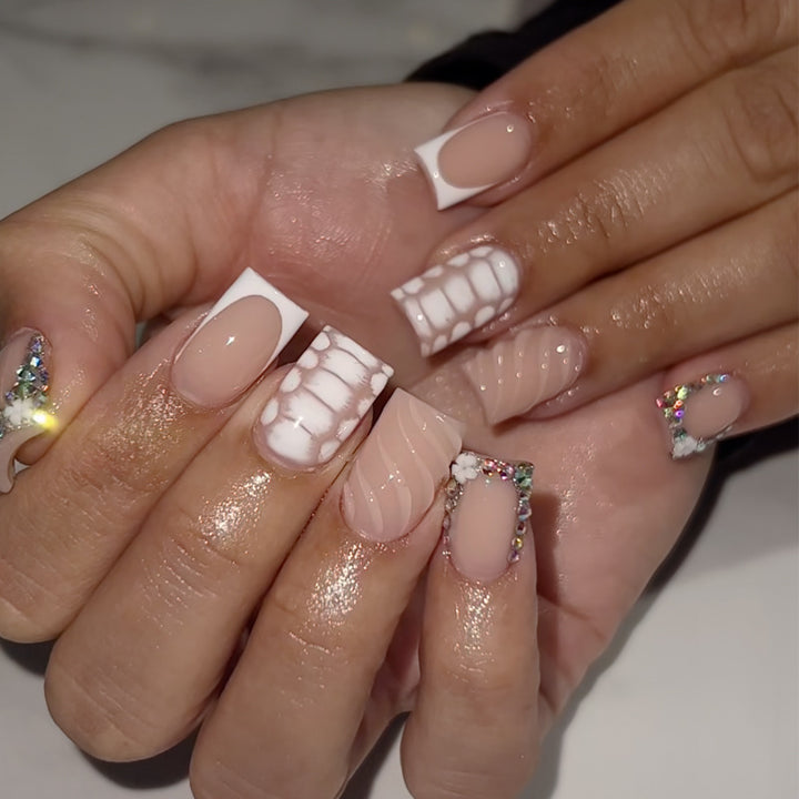 Elegant Stiletto Press-On Nail Art with Rhinestone Accents Kalsten