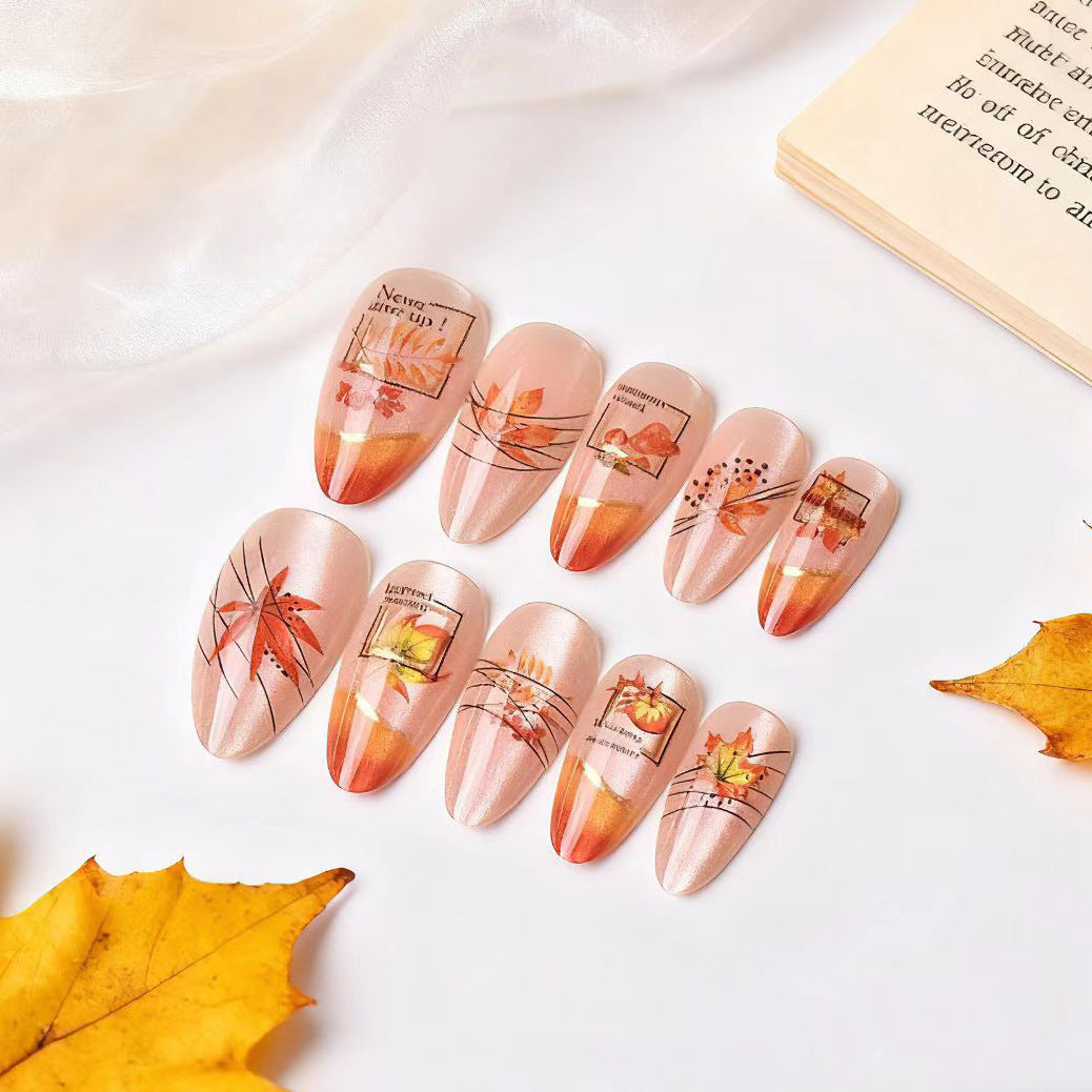Autumn-Themed Press-On Nail Art Set