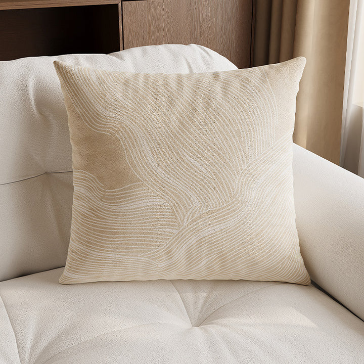 Textured Wavy Embroidered Linen-Cotton Throw Pillow Cover