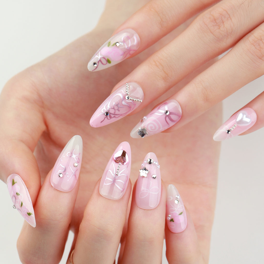Artful Nail Art with Romantic Rose and Bow Designs Kalsten