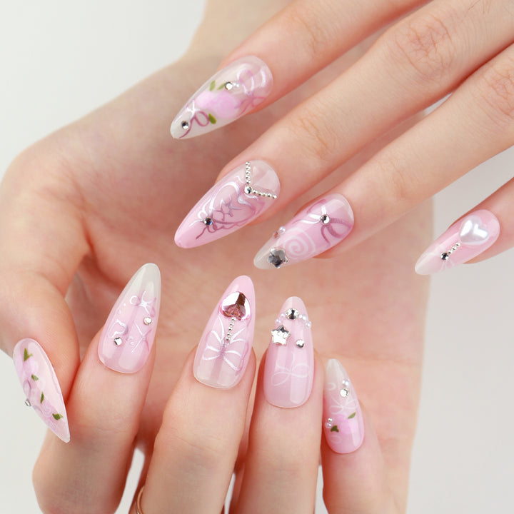 Artful Nail Art with Romantic Rose and Bow Designs Kalsten