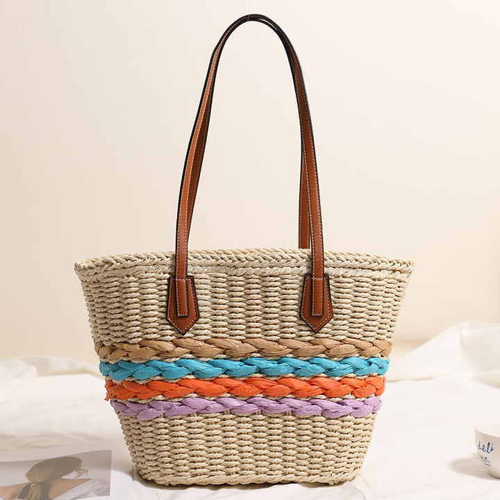 Curvy straw bag with colorful woven accents Kalsten