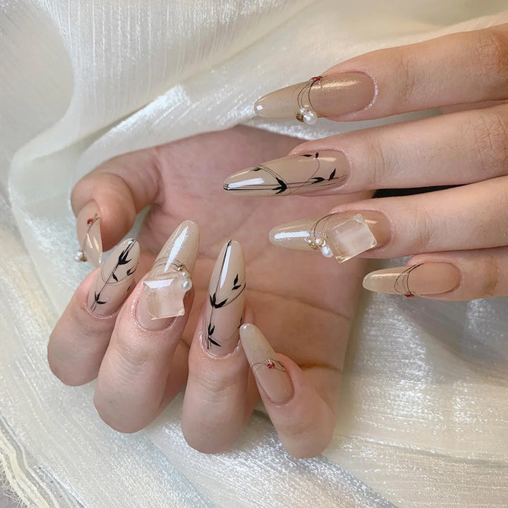 Glamorous Press-On Nail Set with Decorative Gemstone Accents Kalsten