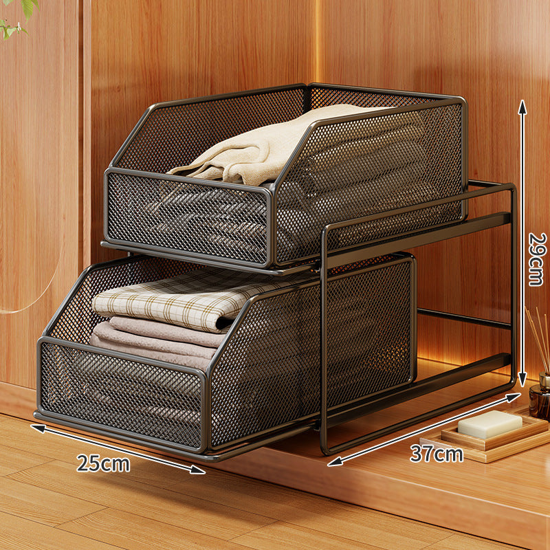 Double-Tier Sliding Wire Mesh Closet Drawer Organizer with Raised Frame