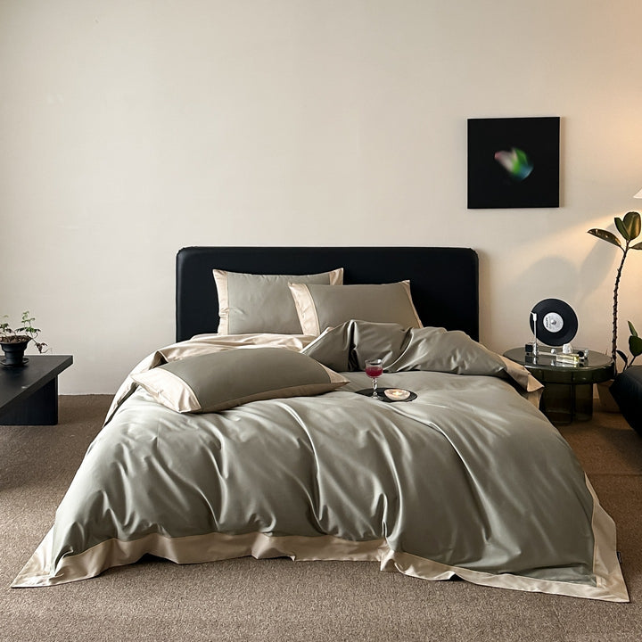 Premium cotton satin bedding set with fine contrast piping and hotel closure