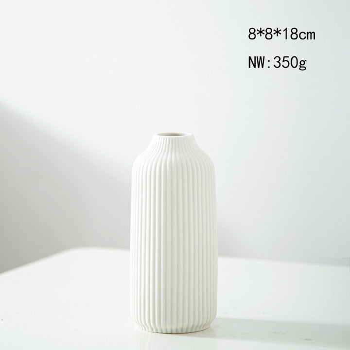 Elegant Ribbed Ceramic Decorative Vase Kalsten