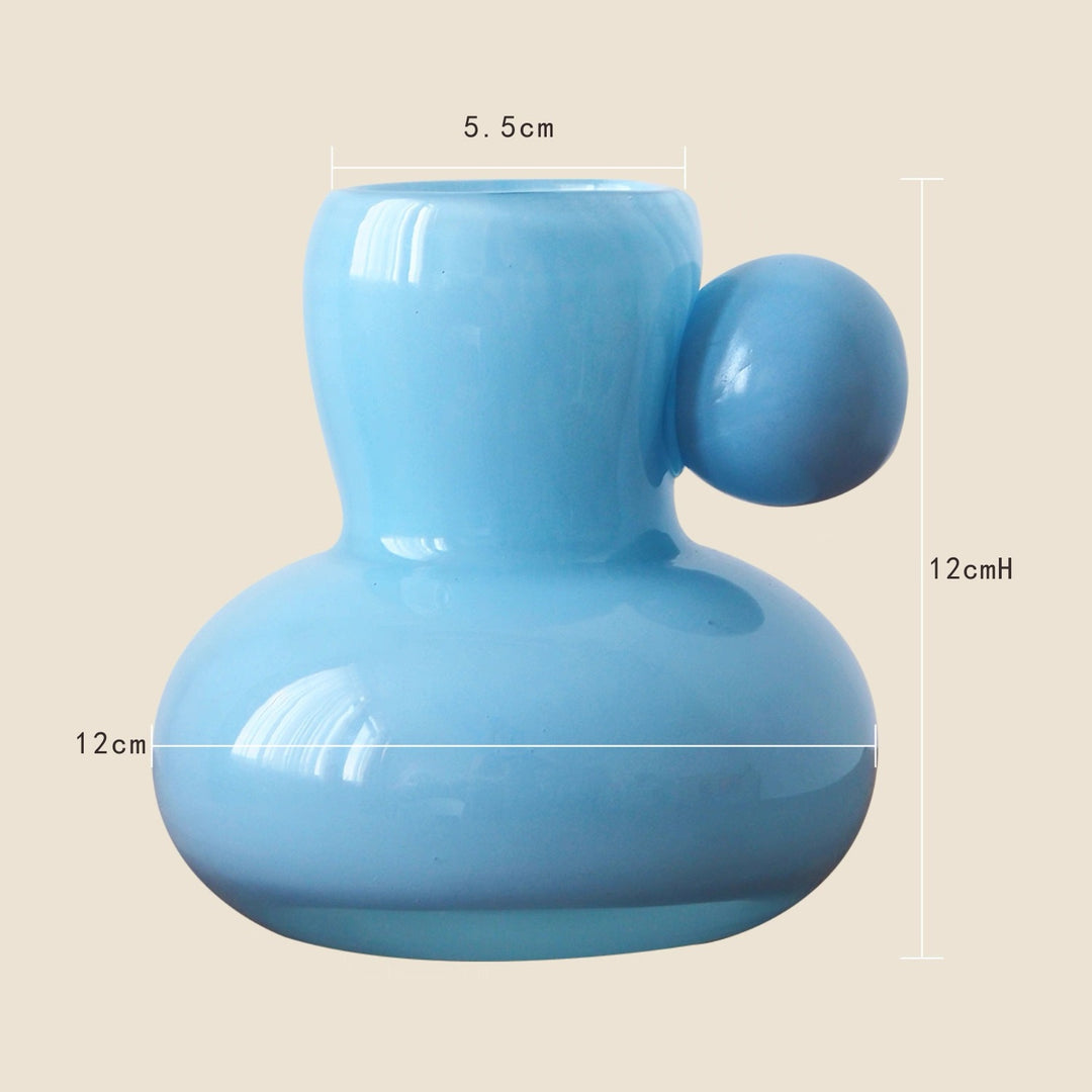Glossy Ceramic Sculptural Bulb Vase with Side Orb Handle and Narrow Neck Kalsten